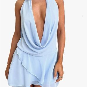 Elegant Light Blue Halter Dress